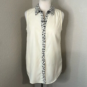 ALI & KRIS cream and leopard detail button up collared tank top